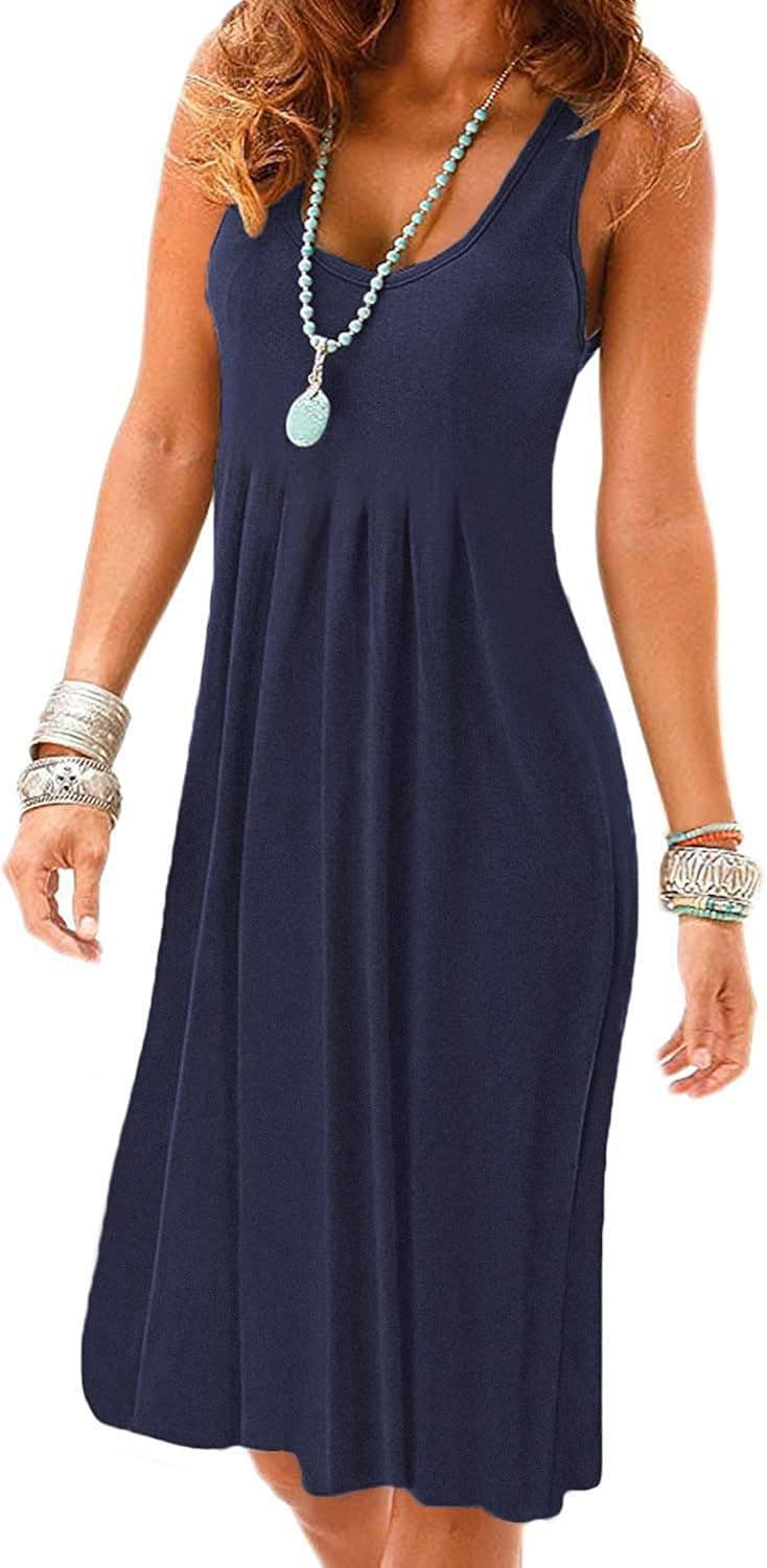 VERABENDI Women's Summer Casual Sleeveless Mini Plain Plated Tank Dresses Navyblue XL