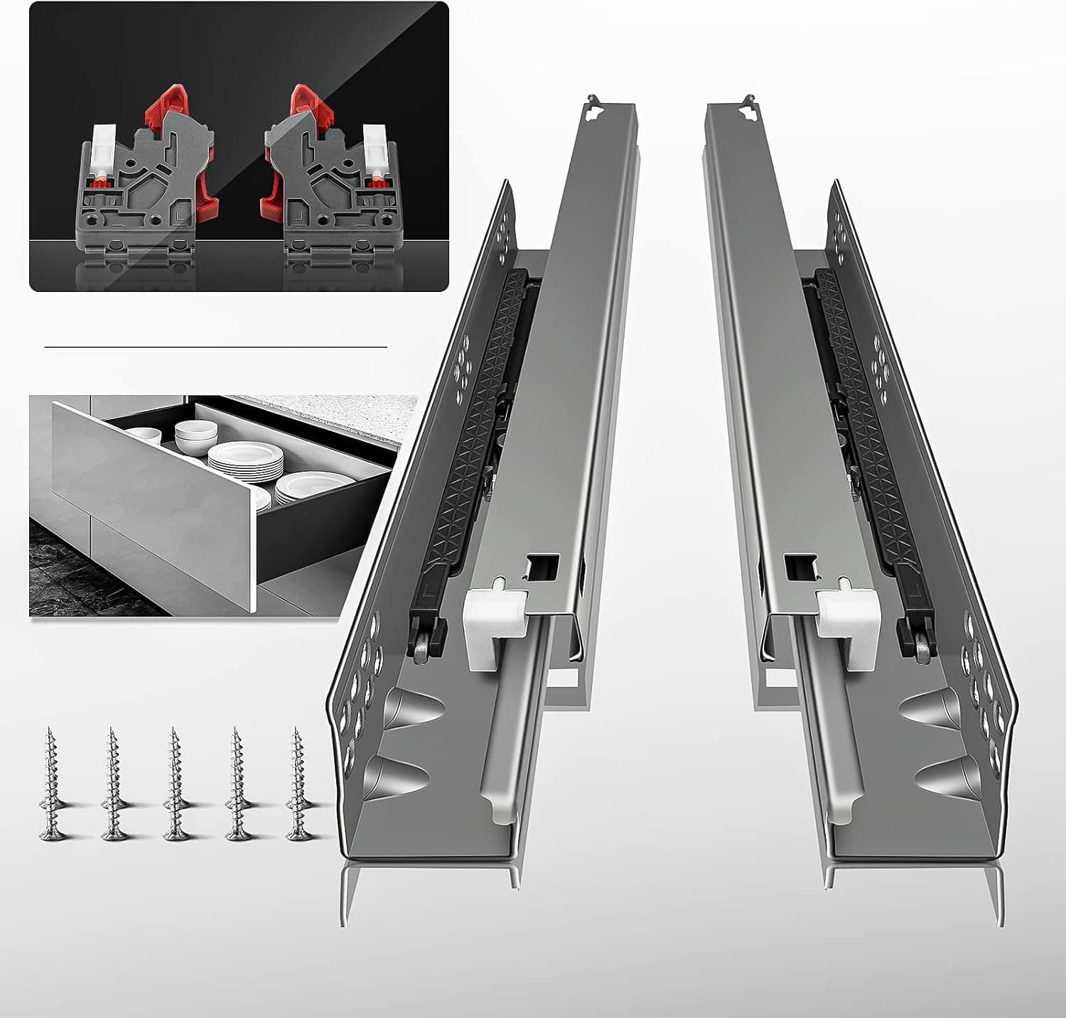 SIGOEI 10 Inch Bottom Mount Soft Close Drawer Slides Full Extension Concealed Rails Track 80 lb Load Capacity 1 Pair (10 inch)