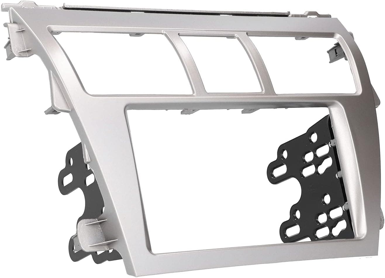 Aramox Car Stereo Radio Double Din Dash Kit Bezel, 2‑Din Radio Fascia Car Stereo Navigation Refitted Dash Panel Kit Frame Replacement for Vios Belta Yaris Sedan (Silver)