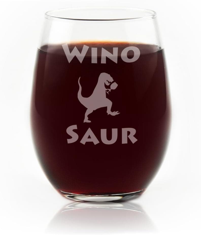 Funny Engraved Stemless Wine Glass - Wino Saur