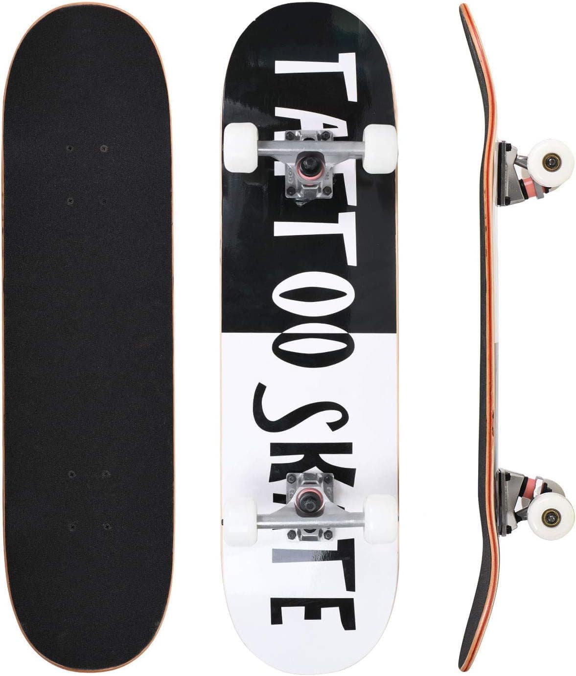 HoneyJar XRSYSM YONEE Skateboard,Standard Skateboards for Beginners Teens Adults Boys and Girls,31 Inch Complete Skate Board with Canadian Maple Cruise Pro Skateboards (White Black)