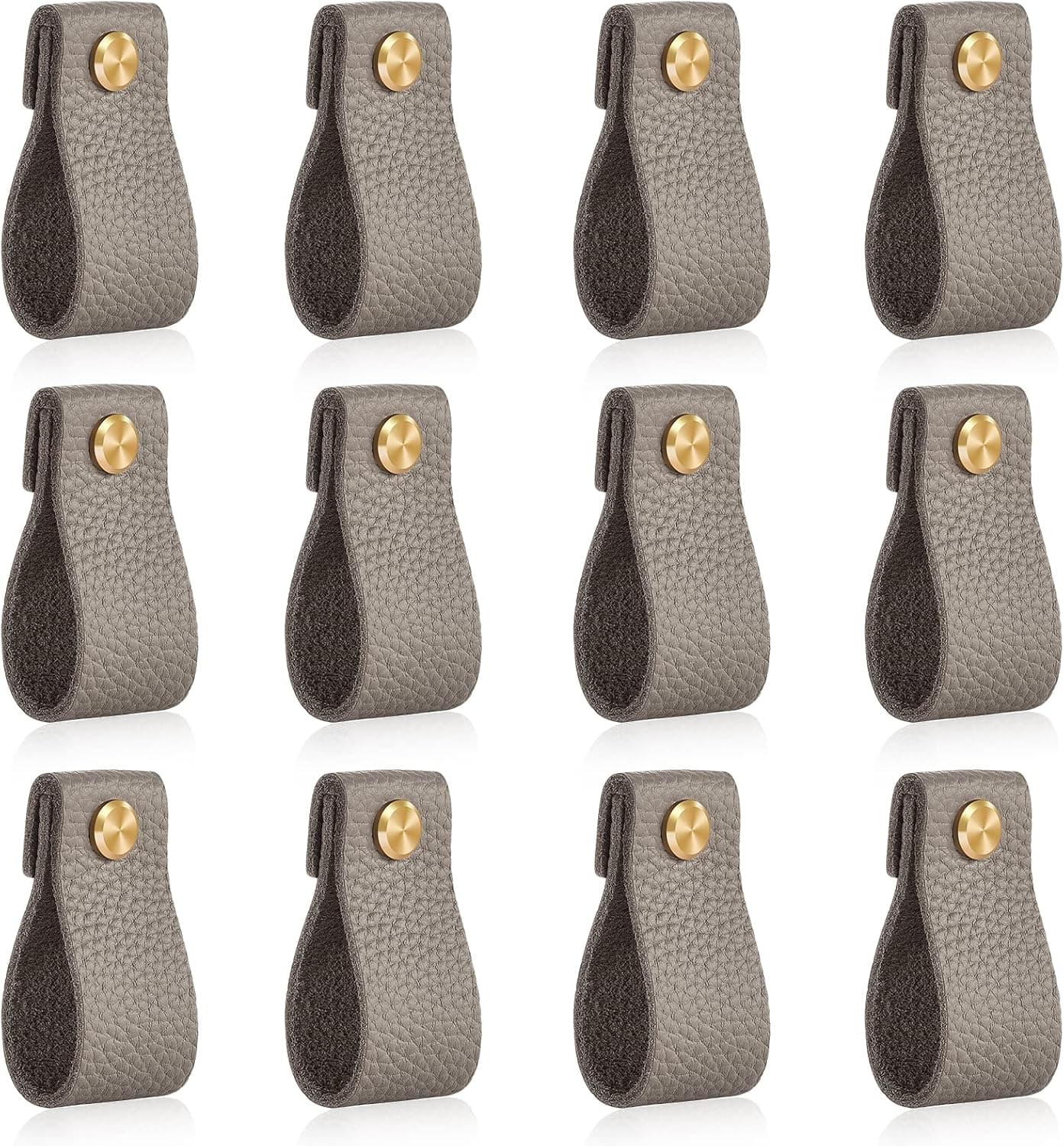 Leather Drawer Pulls(12 Pack,Grey),Leather Dresser Pulls with Fashionable Solid Brass Replacement of Metal Drawer Knobs,Leather Dresser Knobs,Leather Pulls