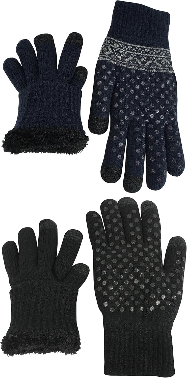 N'Ice Caps Kids Magic Stretch Warm Plush Lined Knit Touchscreen Gloves - 2 Pair Pack