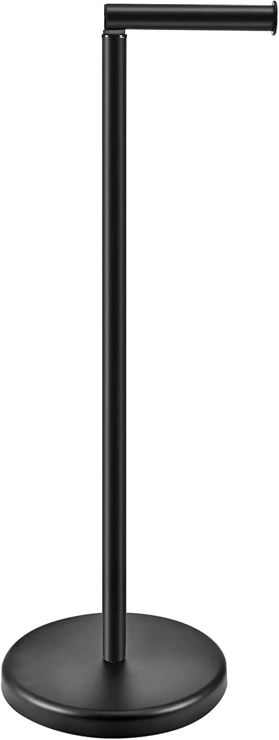 TeinJaen Toilet Paper Holder Stand Free Standing Toilet Paper Holder Fashion Black with Heavy Floor,19 x19 x55cm,for Bathroom,Stainless Steel Black