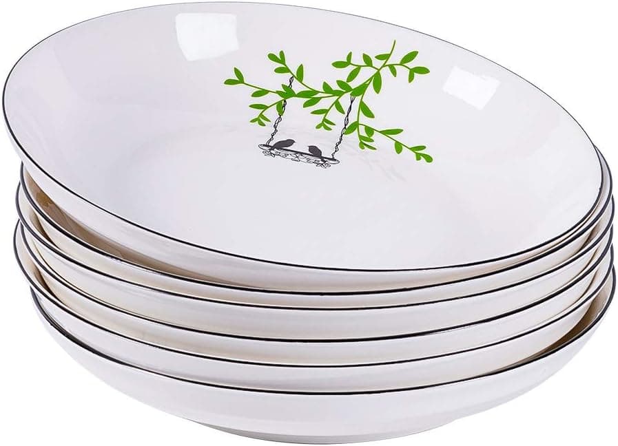 CHILDIKE Porcelain Salad Pasta Bowls 24 Ounces Dinner Plate Bowls 8 Inch , Set of 6, Round, for Risotto, Dessert, Ice Cream, Rice, Beans (Happy Bird)