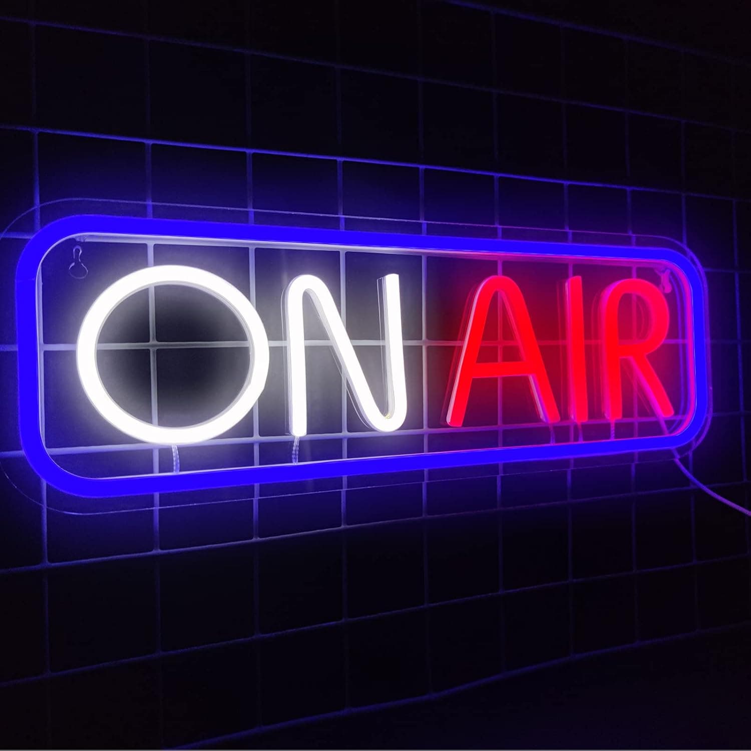 On Air Neon Signs, LED Studio Live Decorative Lights, On Air Neon lights Wall Decor For influencers Podcasts,live streams,Stadios,Nightclub, Man Cave (White+Red+Blue)