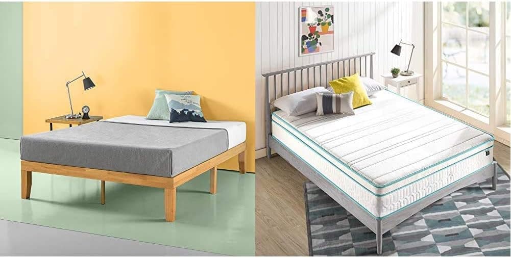 Zinus Moiz 14 Inch Wood Platform Bed with ZINUS 12 Inch Memory Foam Spring Hybrid Mattress