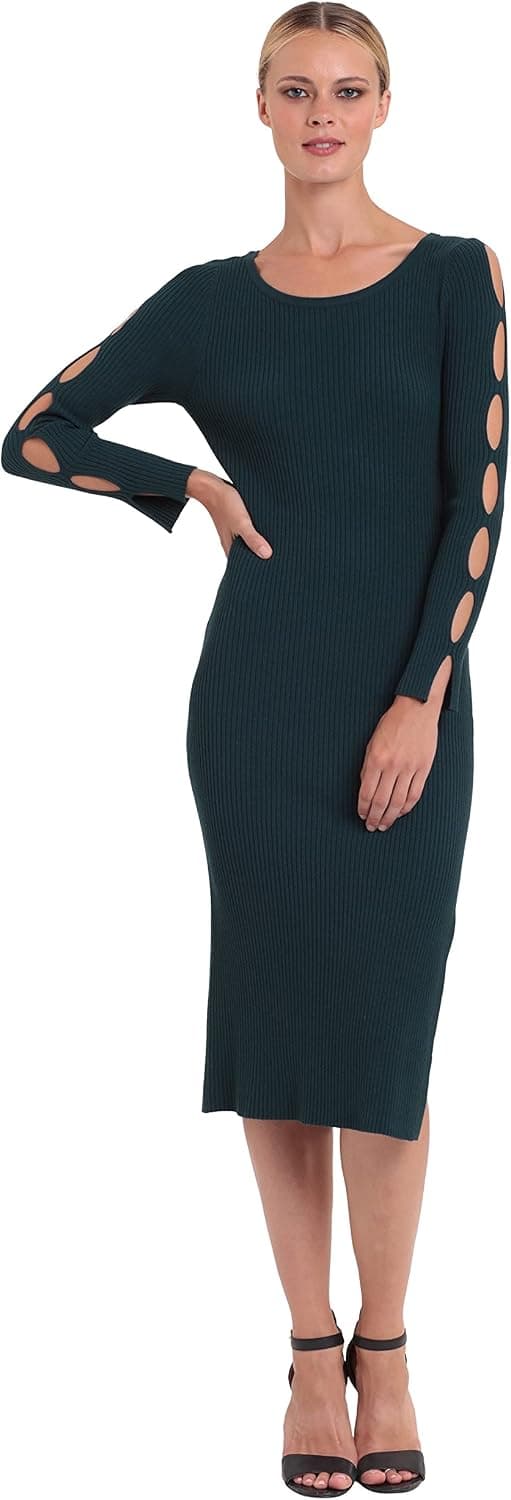 Donna Morgan Women's Sweater Dress with Long SLV Cut Out Detail