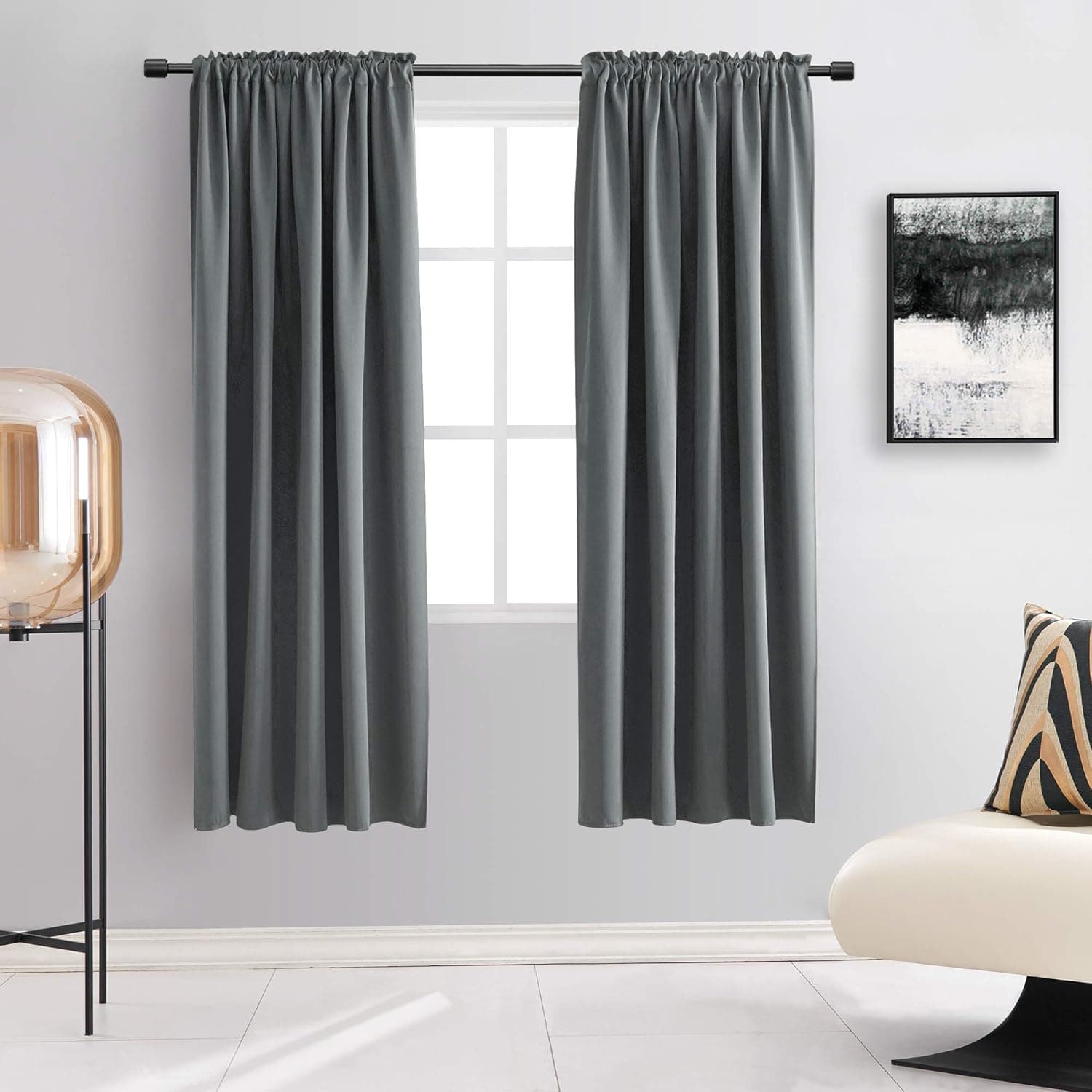DONREN 72 Inches Long Room Darkening Curtain Draperies for Living Room - Blackout Solid Rod Pocket Curtains for Dining Room(2 Panels,Medium Grey)