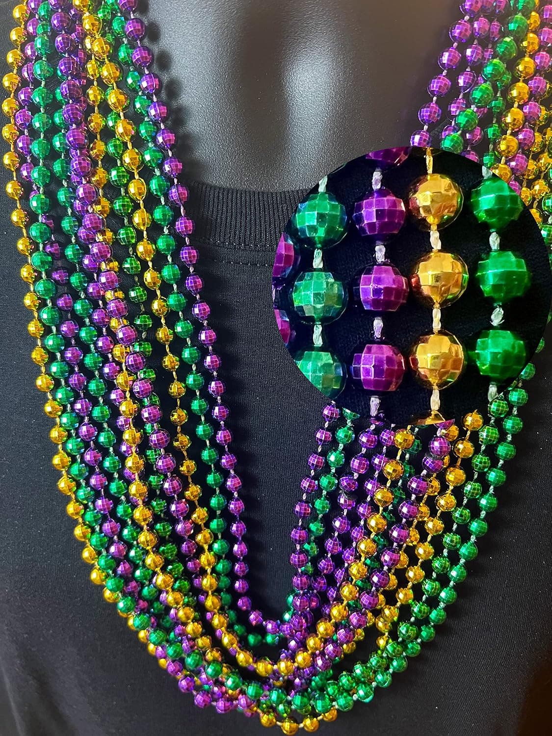 GIFTEXPRESS 12 pcs Disco Ball Purple Gold Green Mardi Gras Beads, 33" Globe Mardi Gras Necklaces Bundle, Party Costume Necklace Metallic Colors in Gold, Green, Purple