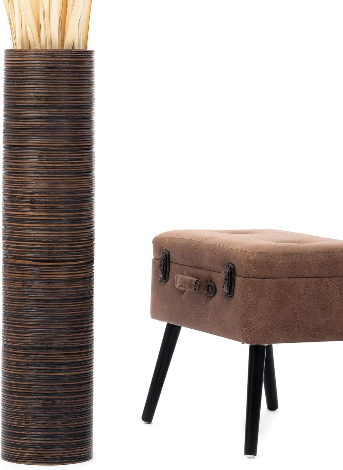 Leewadee Large Floor Vase – Handmade Flower Holder Made of Wood, Sophisticated Vessel for Decorative Branches and Dried Flowers, 36 inches, Brown