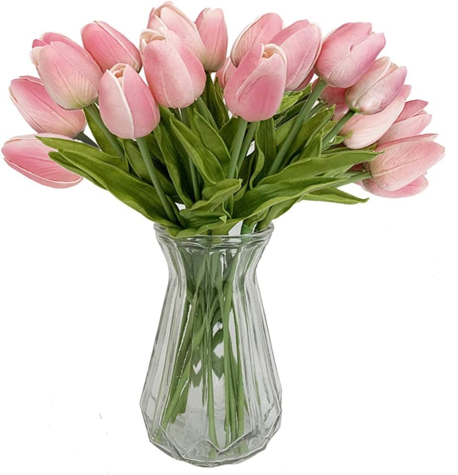 OOTORI 20 pcs PU Real-Touch Artificial Tulip Flowers 13.4" for Bouquet Room Centerpiece Flowers Arrangement Home Wedding Party Decor (Pink)