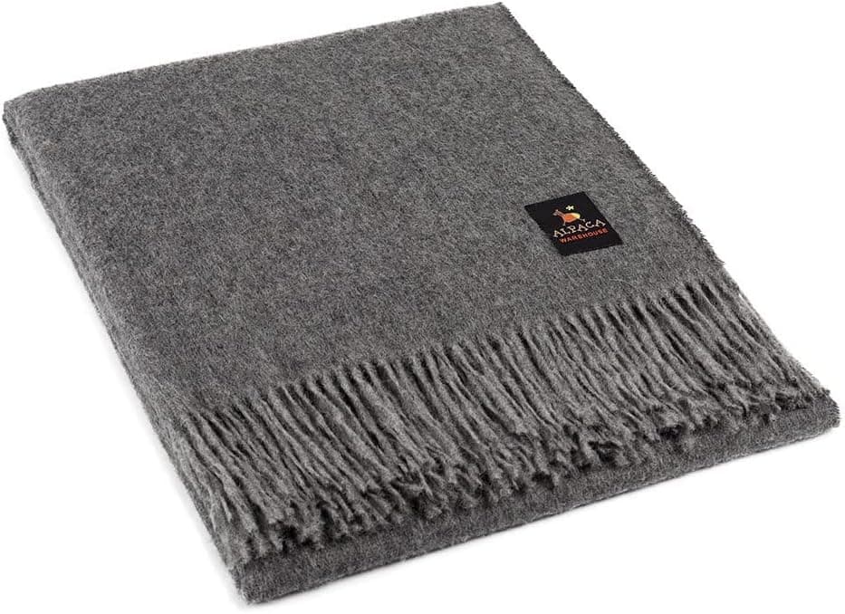 Junin Pride - Alpaca Wool Throw Blanket Woven Soft Warm Solid Color Design Peru 72" x 61" (Gray)