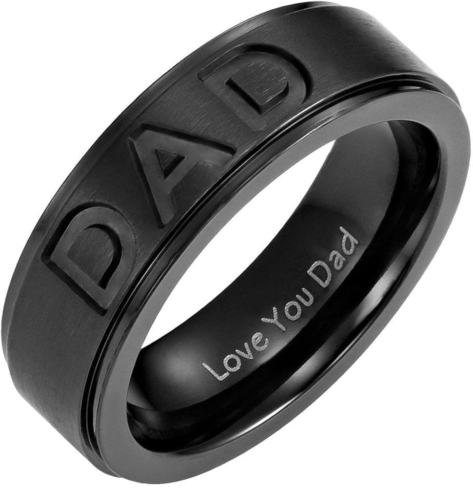 Willis Judd Men's DAD Titanium 7mm Ring Engraved Love You Dad with Gift Pouch