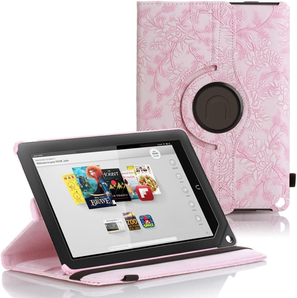 Century Accessory Swivel-N-Go 360 Rotating Leather Case Cover Stand W/Stylus Holder for Barnes & Noble Nook HD+ 9" Tablet