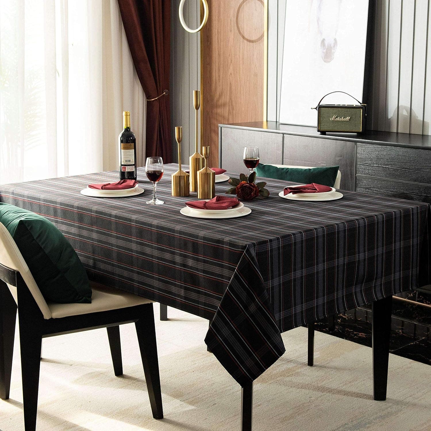 Hosonson Plaid Rectangle Table Cloth 60x102 Inch - Water Resistant Holiday Decoration Tablecloth - Reusable Wipable Fabric Table Linen Cover for Kitchen,  Indoor and Outdoor