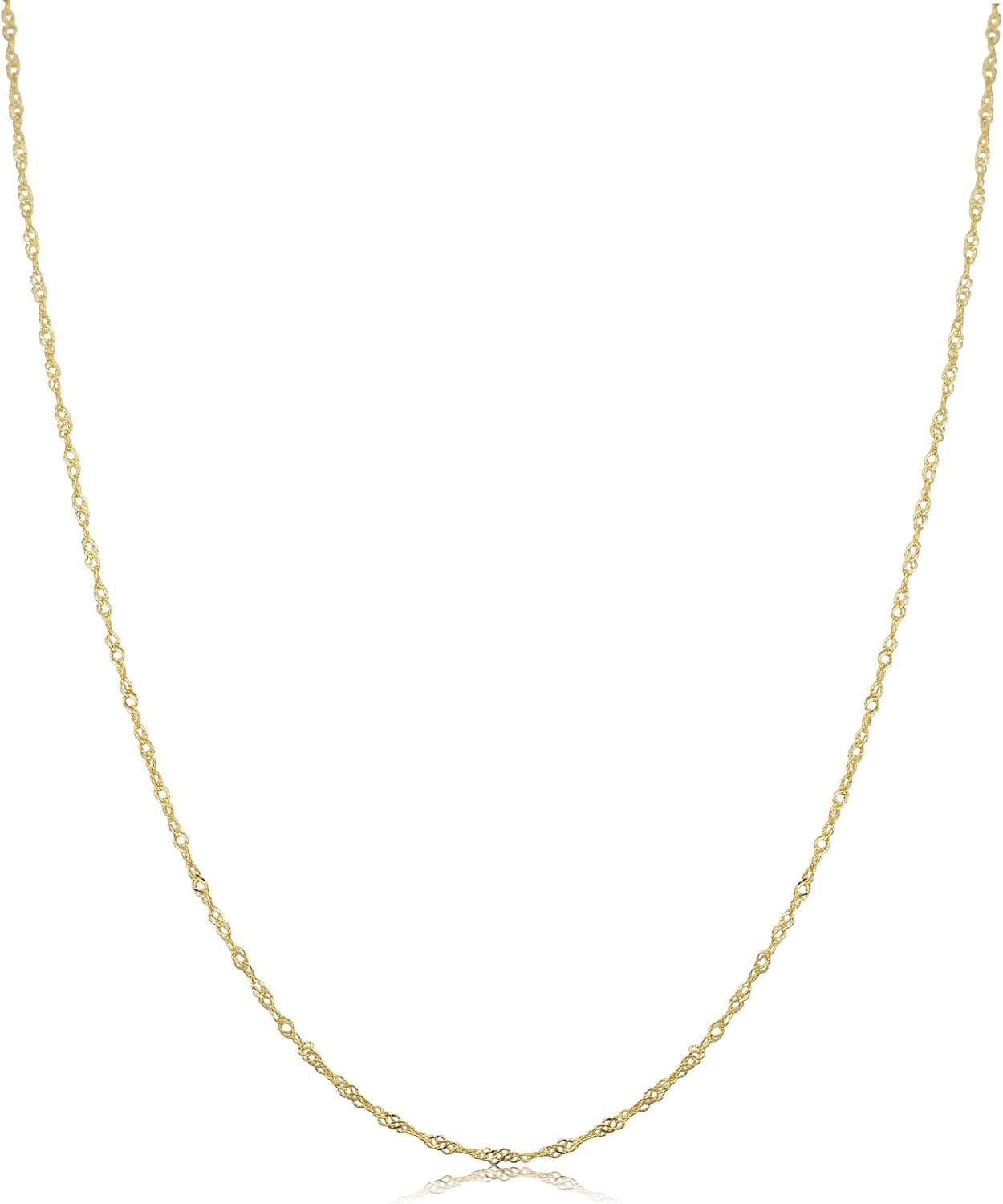 Kooljewelry 10k Yellow Gold Singapore Chain Necklace For Women (0.7mm, 1mm, 1.4mm, 1.7mm - sizes from 14 to 30 inch long)