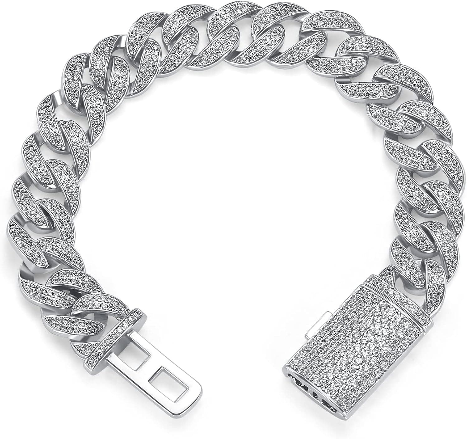 MOFEIJEWEL Hip Hop Miami Cuban Link Chain Necklaces and Bracelet Full Iced Out Bling 18K Gold/White Gold Plated CZ Diamonds Jewelry Gifts for Men Women Siver Gold 12mm