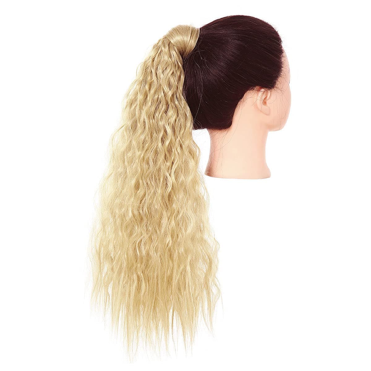 SARLA Ponytail Hair Extension Curly Wavy Synthetic Fake Wrap Around Pony Tail Long Hairpiece 22 Inch for White Women Heat Resistant Fiber Beach Blonde