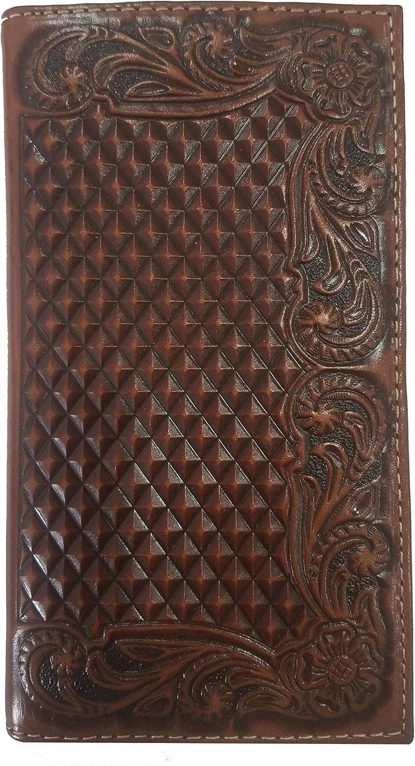 Original Tan Floral Weave Long Top Grain Leather Rodeo Wallet