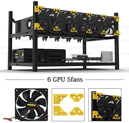 6 GPU Mining Rig Case With 5 PCS Extreme Airflow 120mm Case Fan, Aluminum Stackable Miner Case Open Air Frame Unassembled Kit For ETH/ETC/ZCash Ethereum,Bitcoin,and Altcoins(Classic)