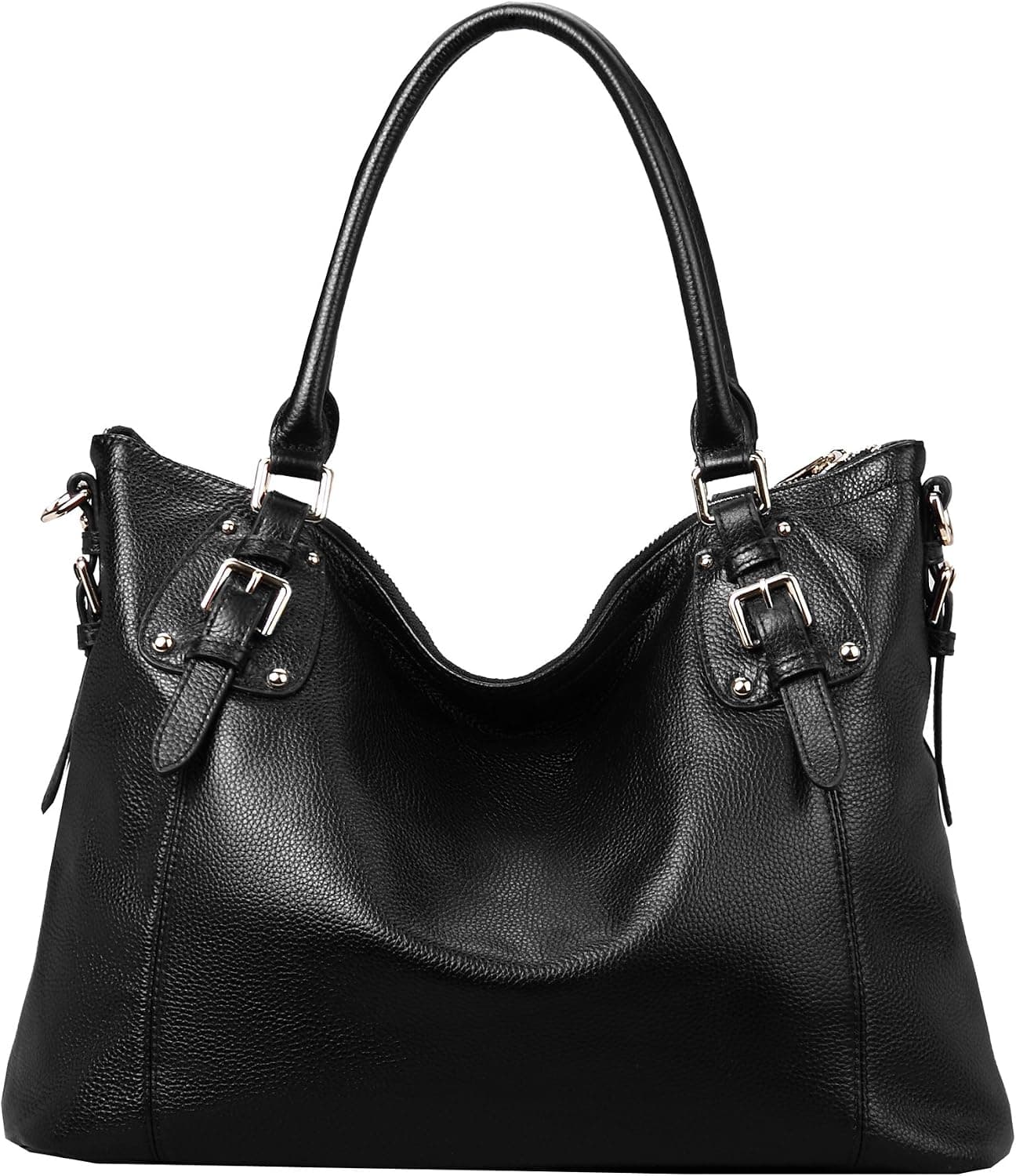Heshe Womens Genuinne Leather Handbags Tote Top Handle Bag Shoulder Bag for Women Crossbody Bags Ladies Designer Purse ((L)16.5\x(h)11.0\x(w)6.7, Black)
