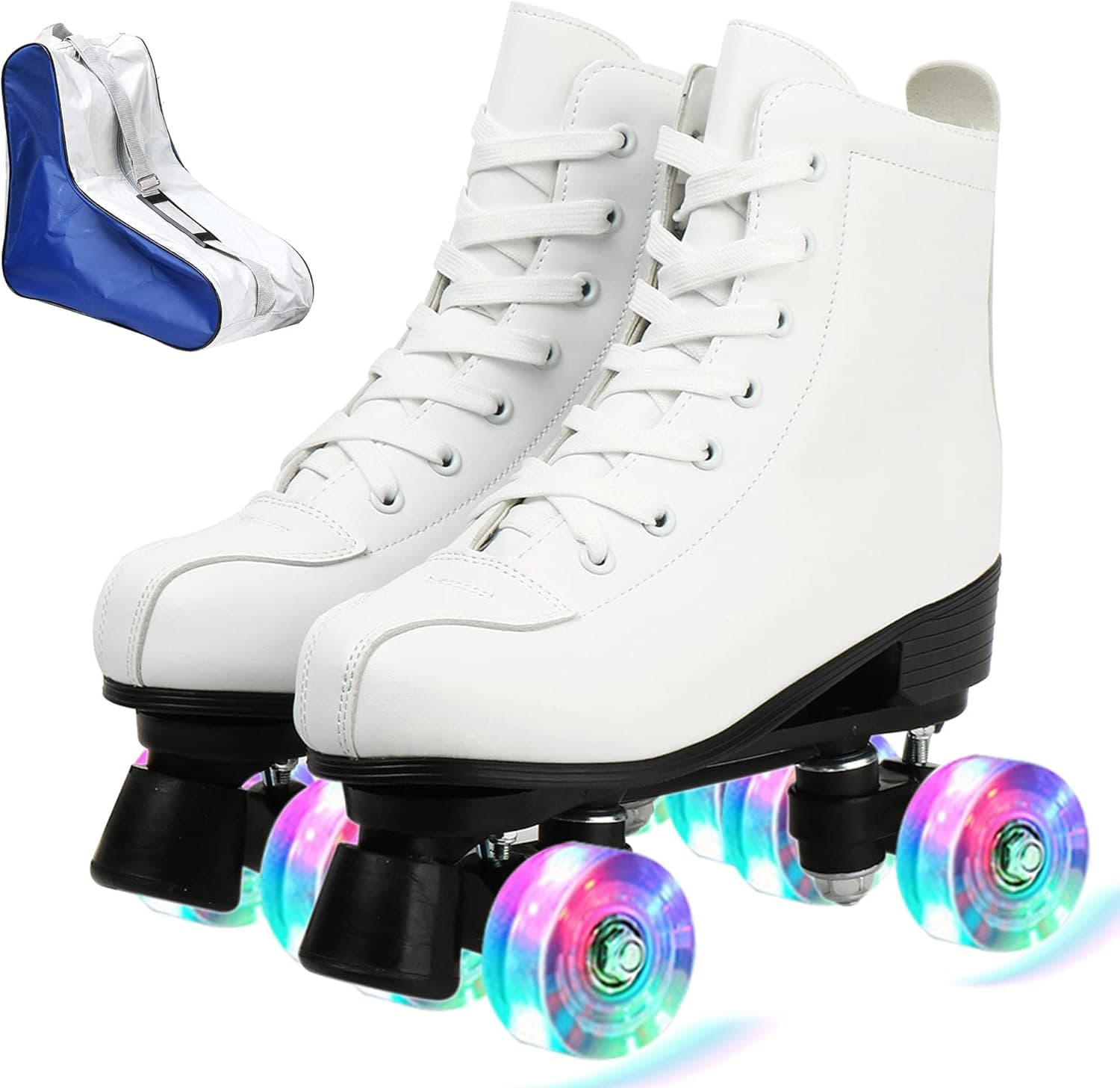XUDREZ Roller Skates for Women Men Cozy PU Leather High-top Roller Skates for Beginner Double-Row PU Wheels, Professional Indoor Outdoor Roller Skates with Shoes Bag