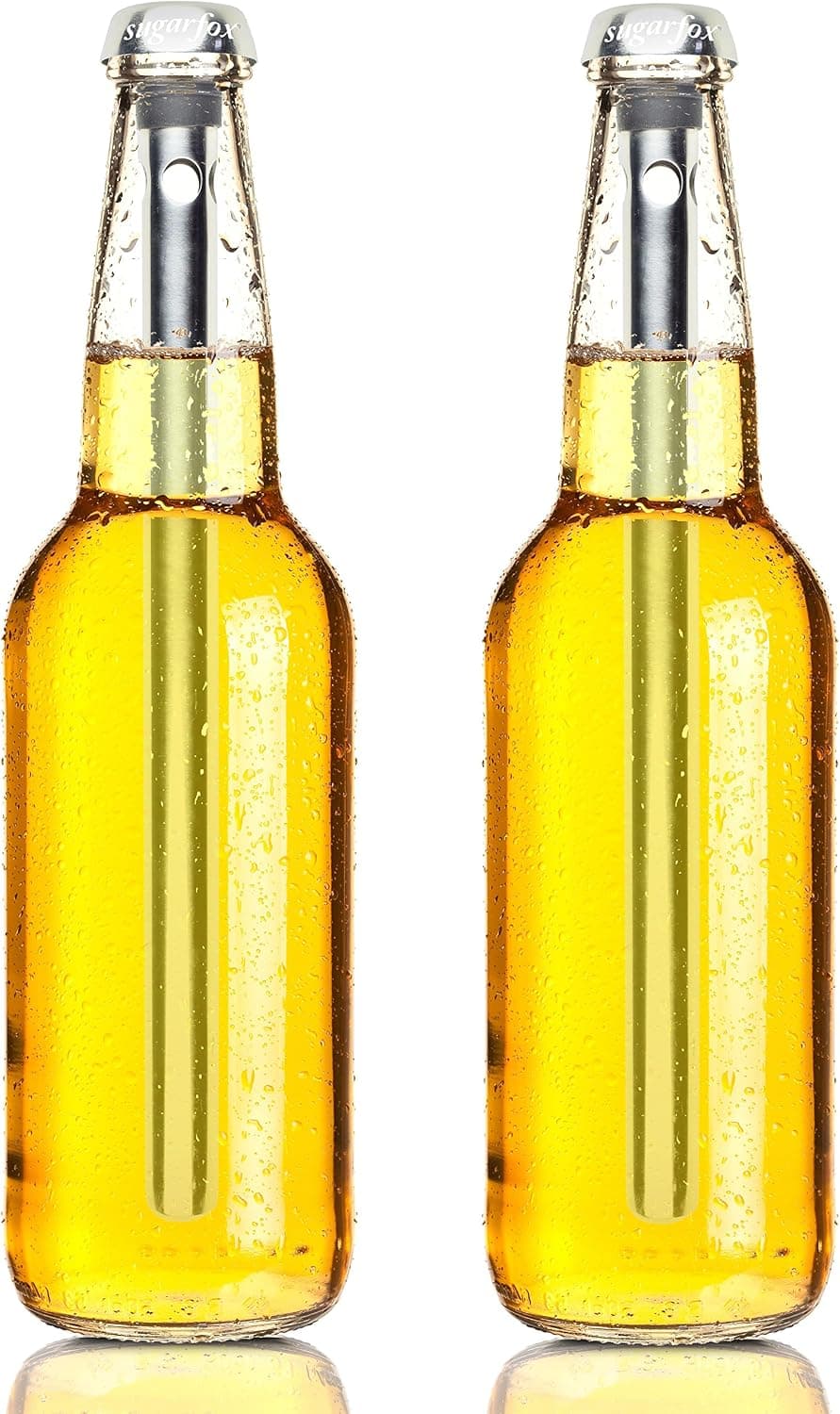 SugarFox Beer Chiller Stainless Steel In-Bottle & Drink-Through Beverage Cooler (2 Pack)