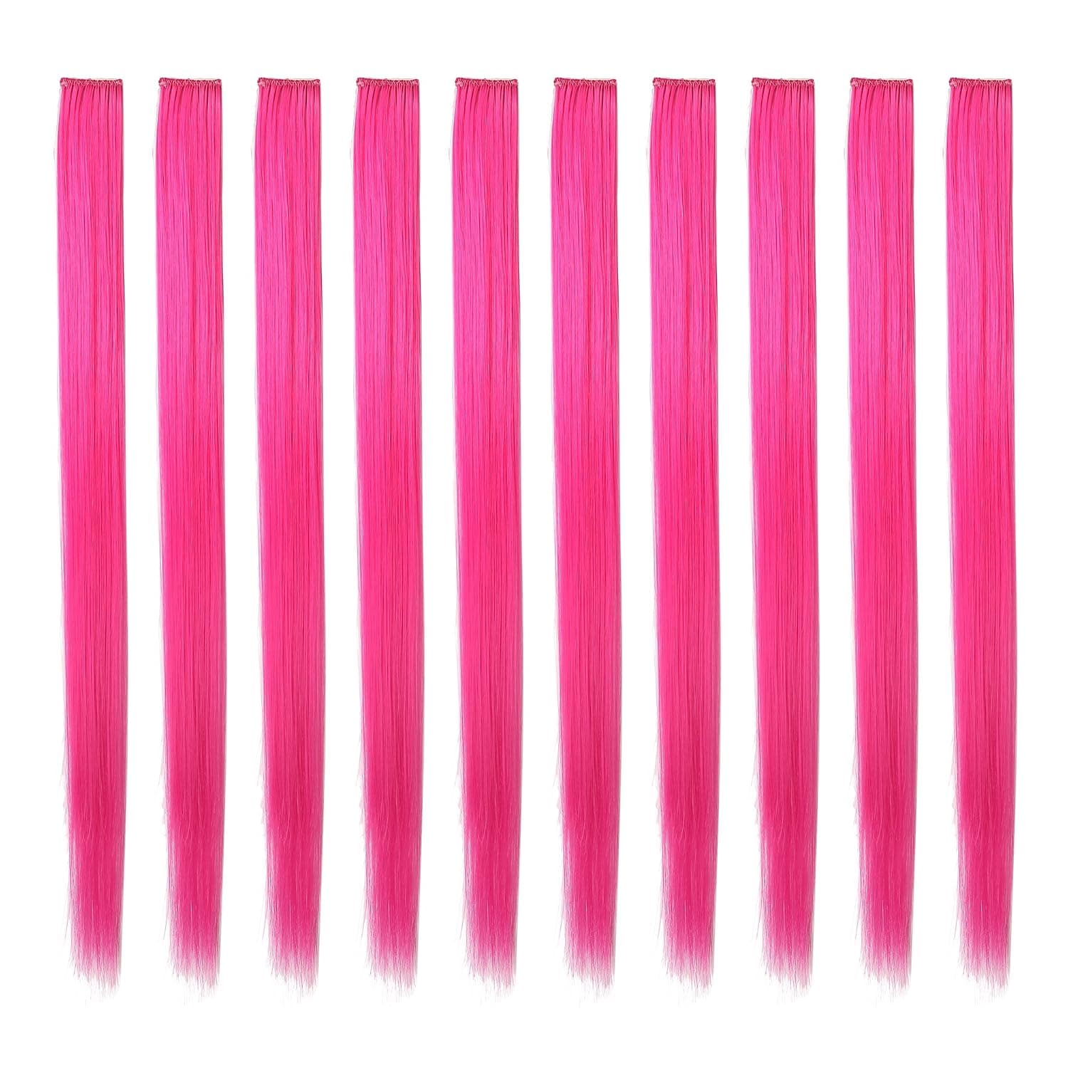 OneDor 23 Inch Colored Party Highlights Straight Hair Clip Extensions. Heat-Resistant Synthetic Hair Extensions in Multiple Colors (10 Pcs Red Purple)