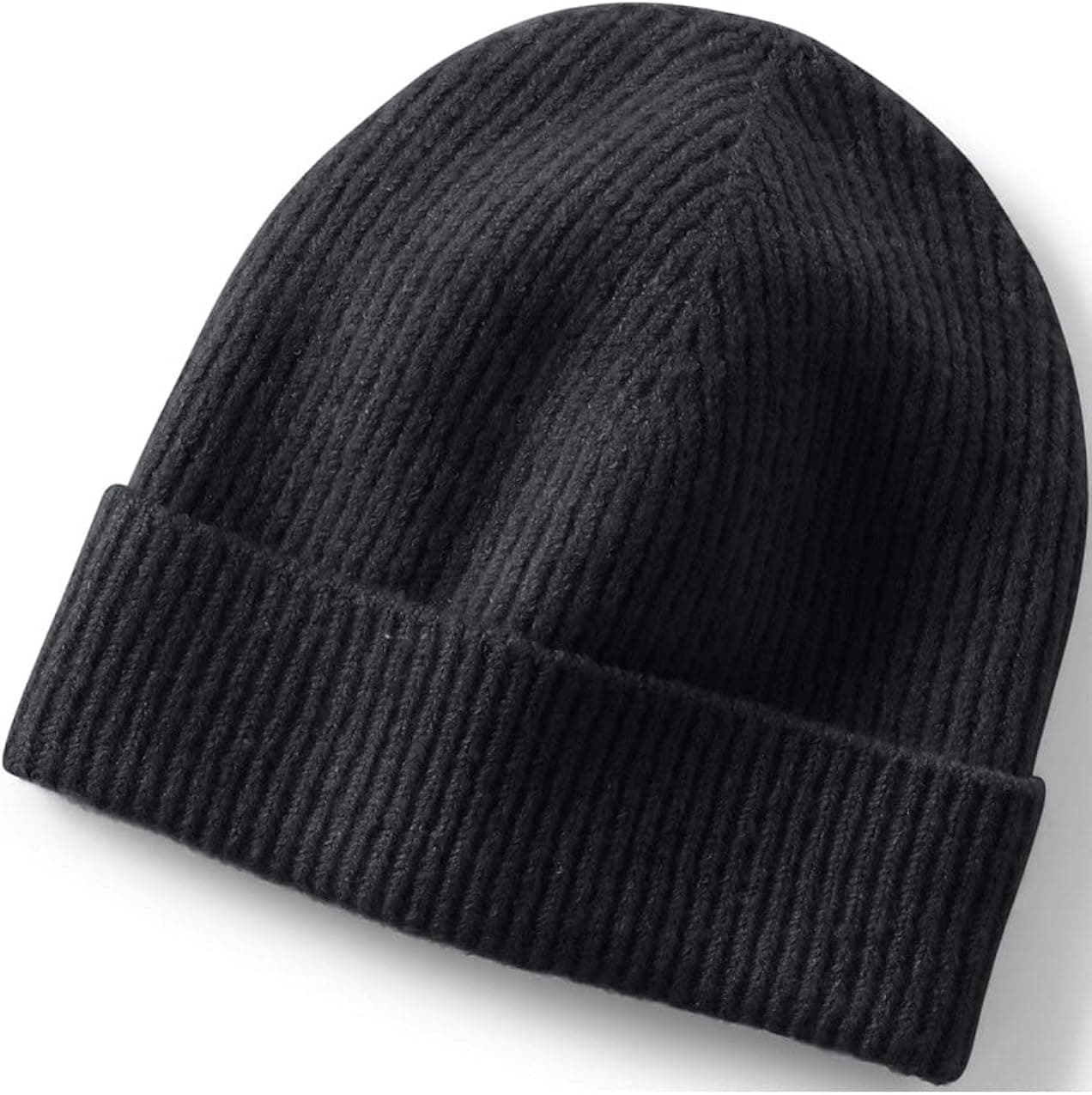 Lands' End Mens Rib Knit Beanie Black Regular No Sz