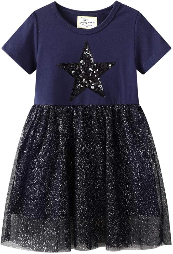 Hongshilian Little Girls Cotton Casual Dress Cartoon Print T-Shirt Short Sleeve Skirt Dresses