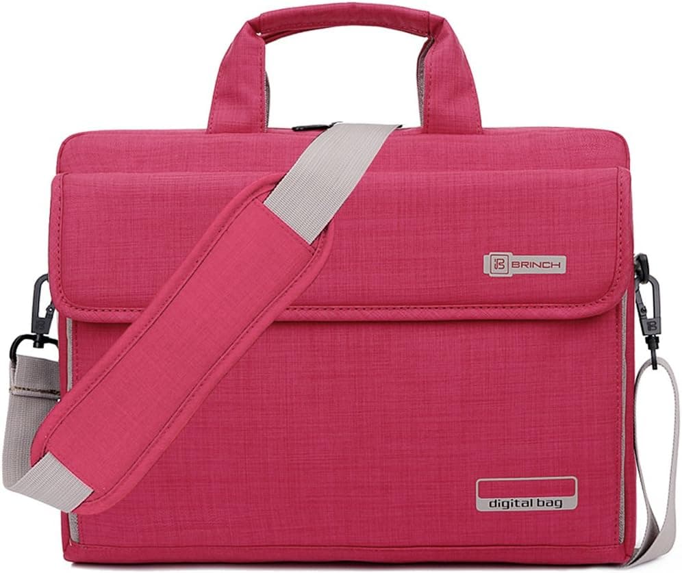 BRINCH Laptop Bag Oxford Fabric Portable Notebook Messenger Bag Shoulder Briefcase Handbag Travel Carrying Sleeve Case w/Shoulder and Luggage Strap for Men Women Compatible 17-17.3 Inch Laptop, Pink
