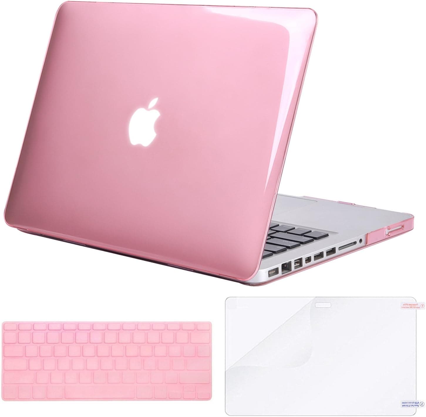 MOSISO Plastic Hard Shell Case & Keyboard Cover & Screen Protector Only Compatible with MacBook Pro 13 inch (A1278, Old Version with CD-ROM), Release Early 2012/2011/2010/2009/2008, Crystal Pink