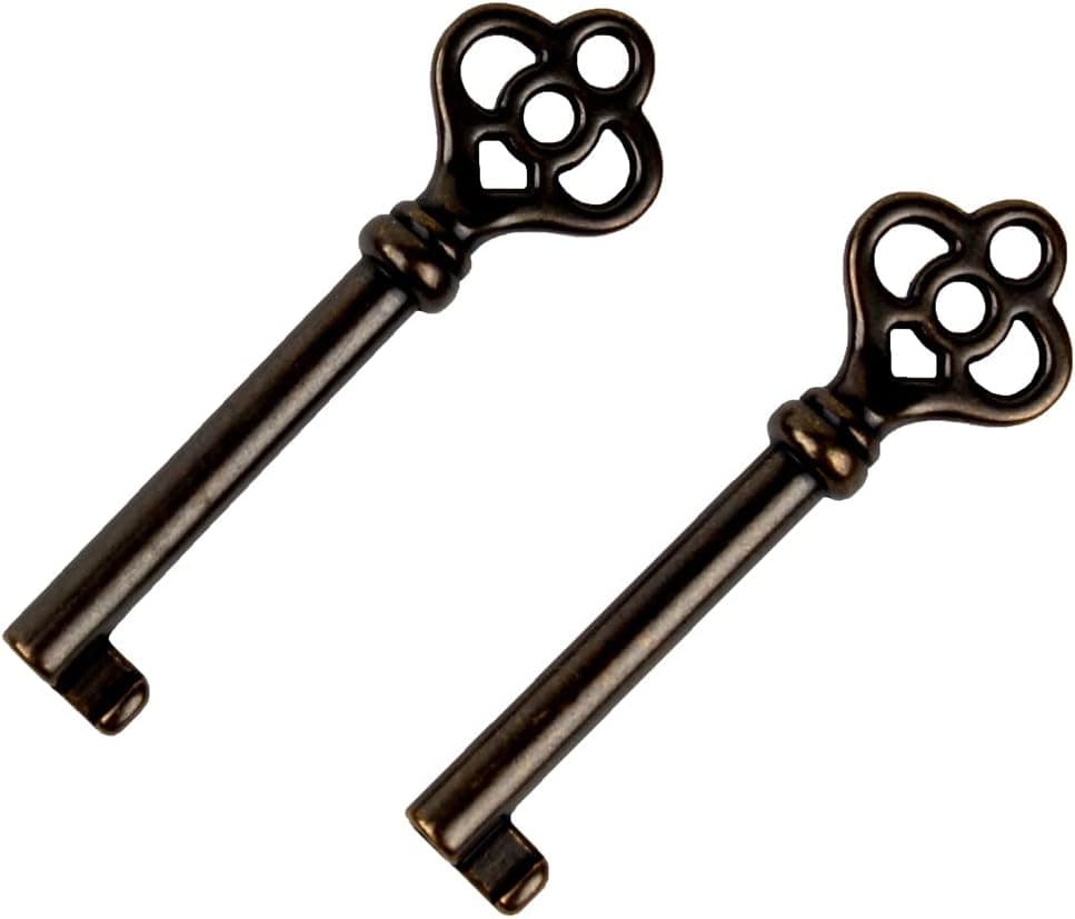 Hollow Barrel Skeleton Key KY-3AB for Cabinet Doors, Dresser Drawers, Grandfather Clocks,Vintage and Old Cabinet ect - 2 Pack (Bronze)