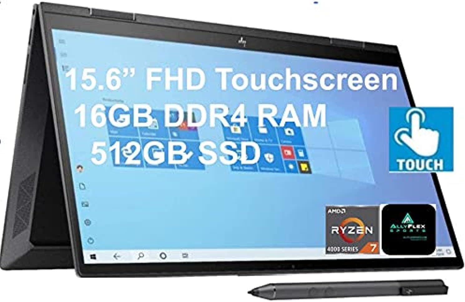 2022 Newest HP Envy x360 2-in-1 Convertible Laptop, 15.6'' FHD Touchscreen, AMD 8-Core Ryzen 7 4700U (Beat i7-10510U), 16GB RAM, 512GB SSD, Backlit Keyboard, WiFi 6, Wins 10 Home + Stylus Pen, Black