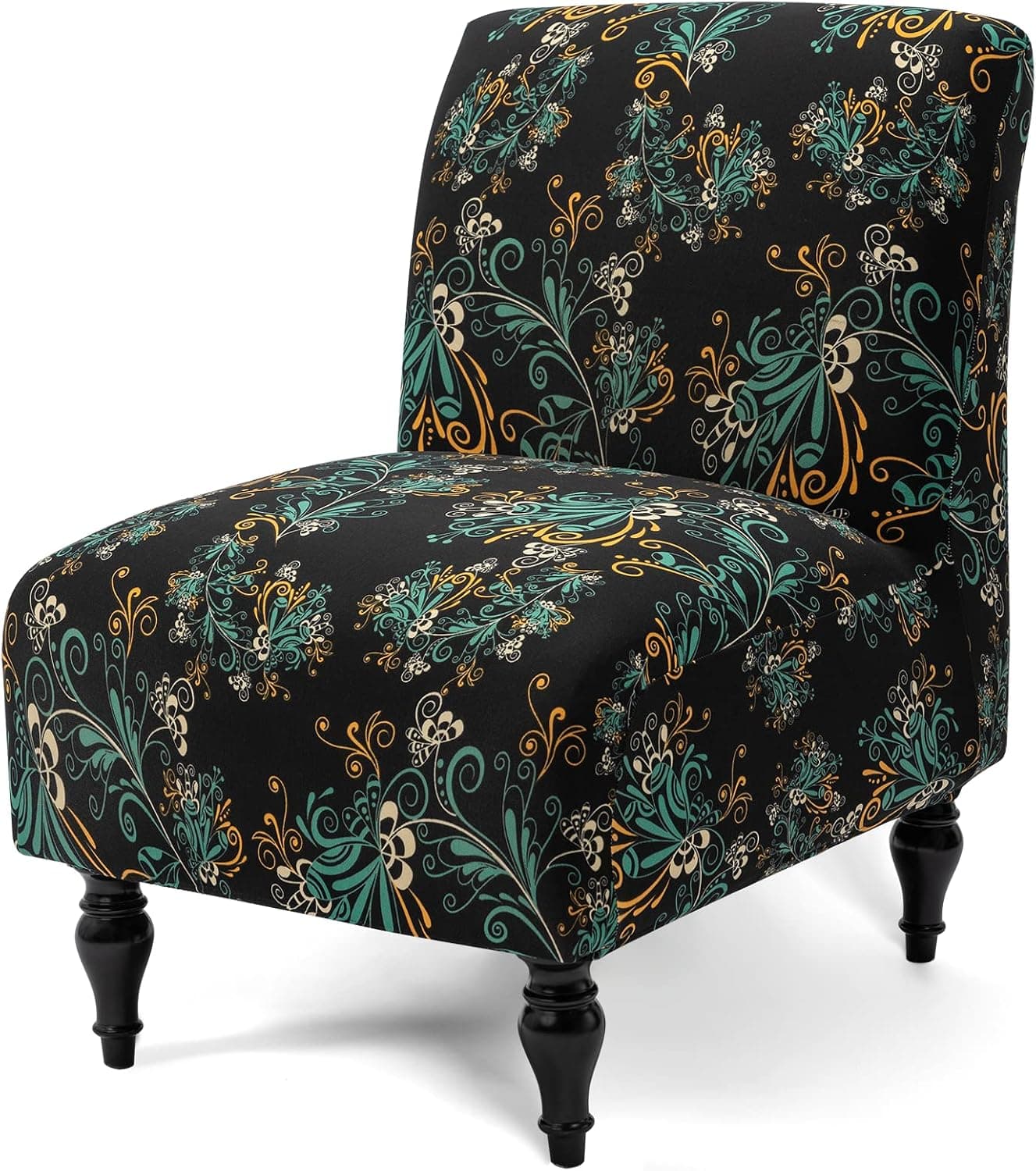 Liykimt Armless Accent Slipper Chair Cover Slipcover,Slipper Chair Without Arms Fabric Stretch Spandex Removable for Armless Chair Furniture Protector Covers for Living Dining Room(1,Black Green)
