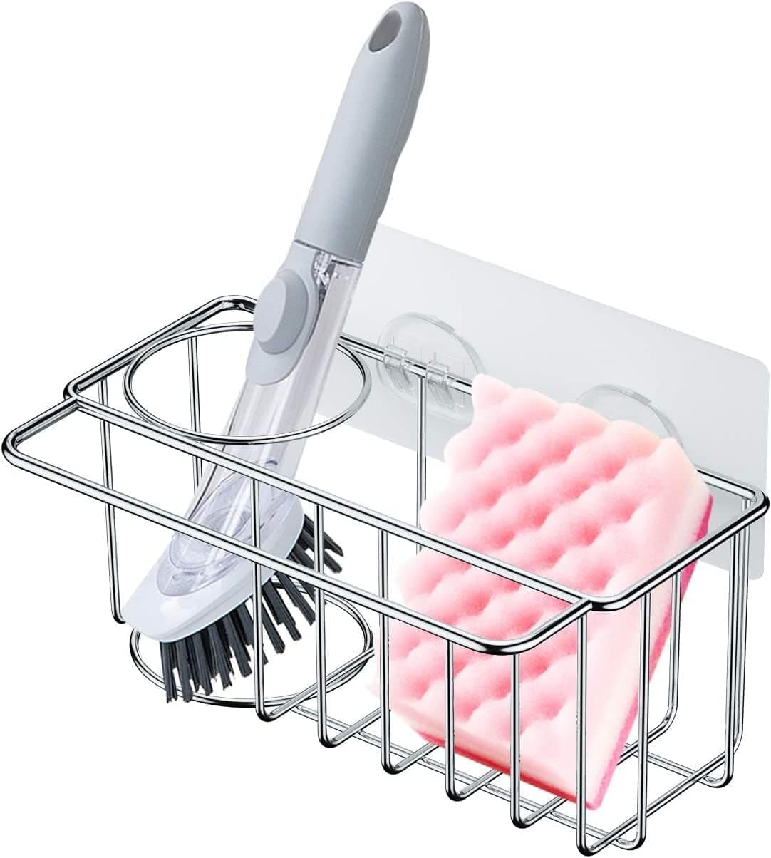 Adhesive Sponge Holder Sink Dish Organizer for Kitchen Accessories - SUS304 Stainless Steel Rust Proof Water Proof, Quick Drying