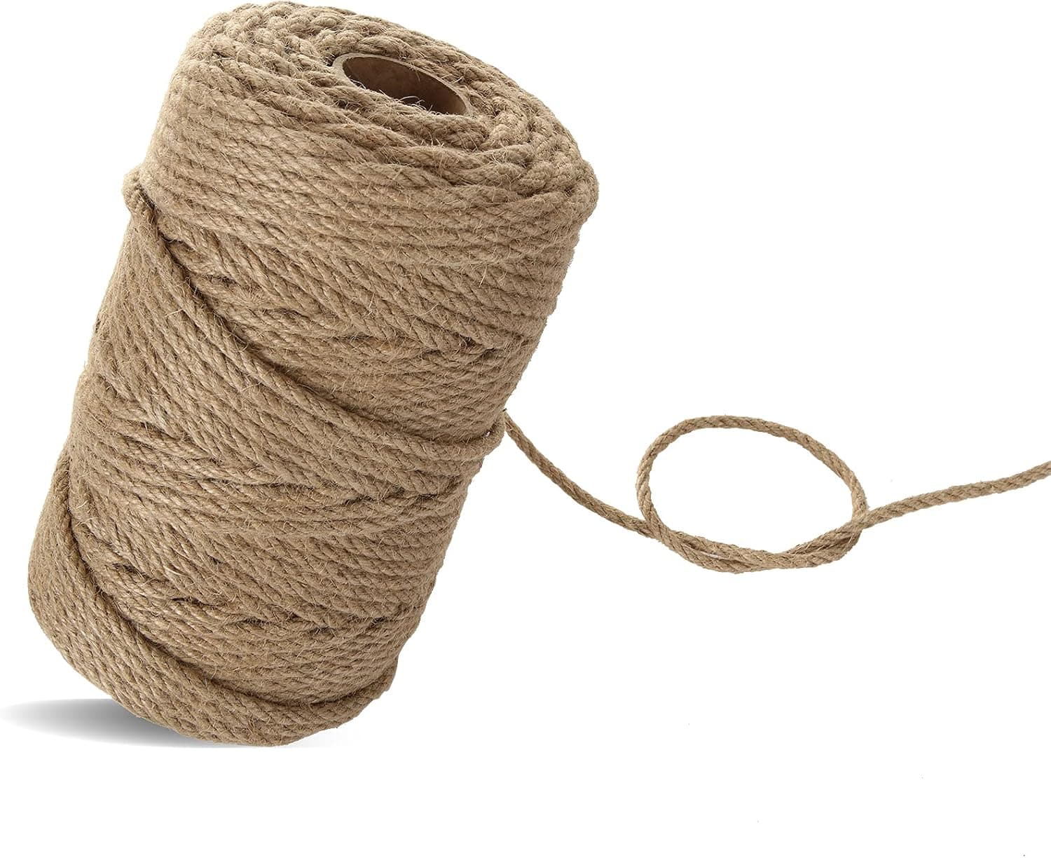 328 Feet Jute Rope 6mm Jute Twine String 4-Ply Natural Thick Jute Twine 1/4” Heavy Duty Hemp Rope for Cat Scratch Post, DIY Art Craft, Gardening, Home Decorating, Gift Wrapping