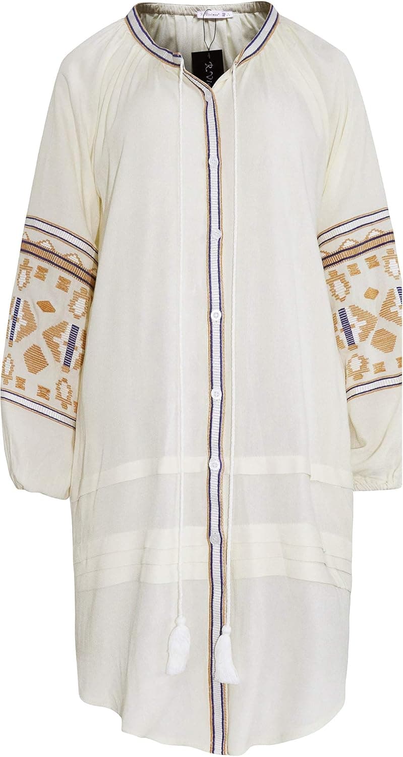 R.Vivimos Womens Autumn Long Sleeve Embroidery Oversized Single Breasted Button Up Dresses with Pockets