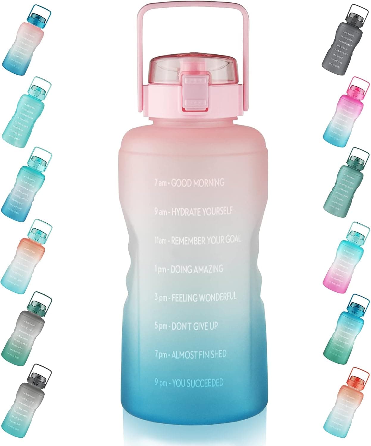Seekua Large 1 Gallon Water Bottle with Straw 128 OZ & Motivational Time Marker Reminder, Leakproof Big Water Jug for Camping, Sports, Workouts and Outdoor Activity