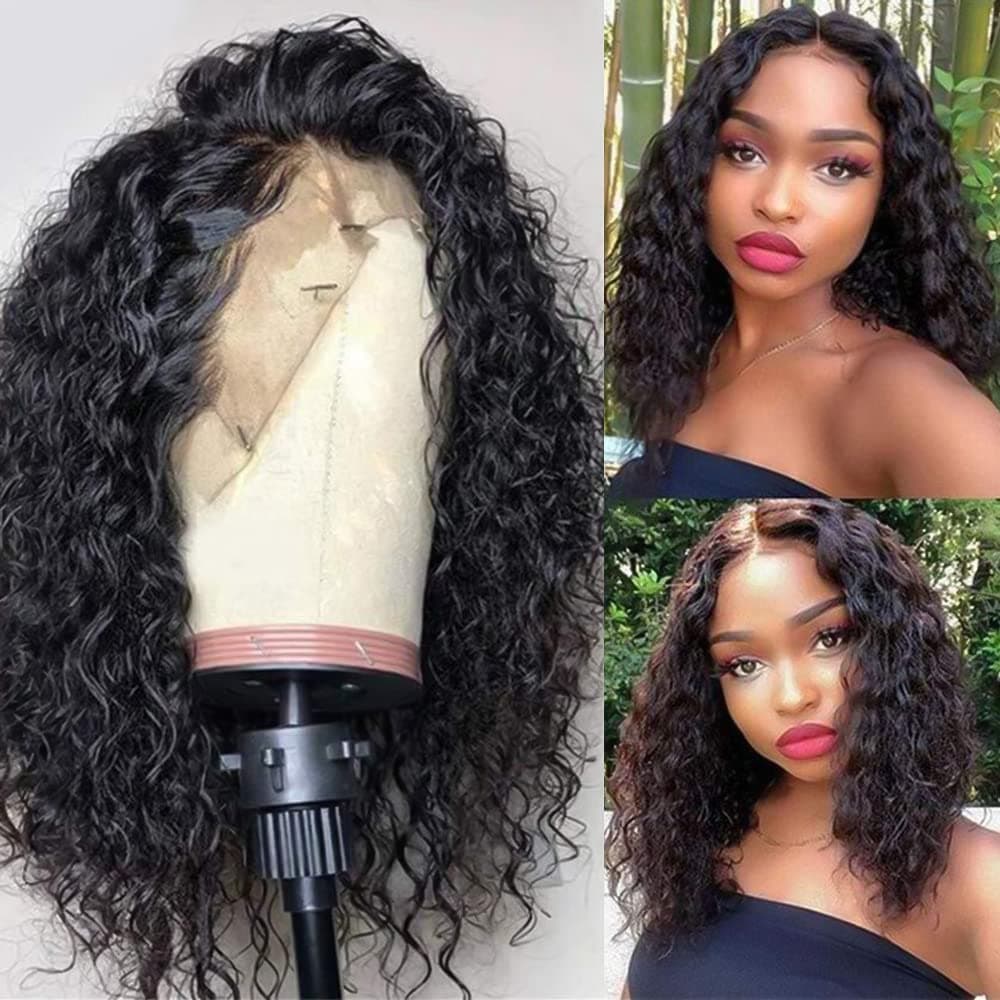 Swetcurly 13x4 Lace Front Wigs Glueless Wave Synthetic Wigs Heat Resistant Short Bob Wigs Natural Hairline with Baby Hair For Black Women (20 Inch)