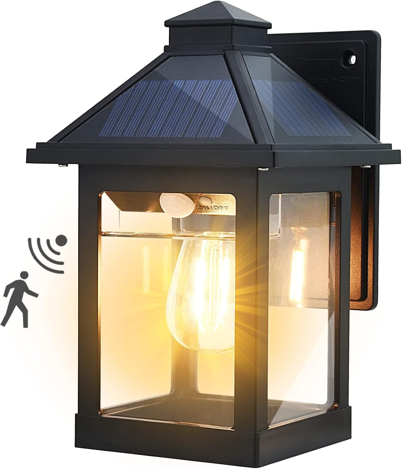 UOOIUMOY Solar Power Wall Lanterns Outdoor Waterproof with 3 Lighting Modes, LED Dusk to Dawn Solar Sconce Motion Sensor Wireless Exterior Front Porch Lights Fixtures Outside Patio Wall Mount