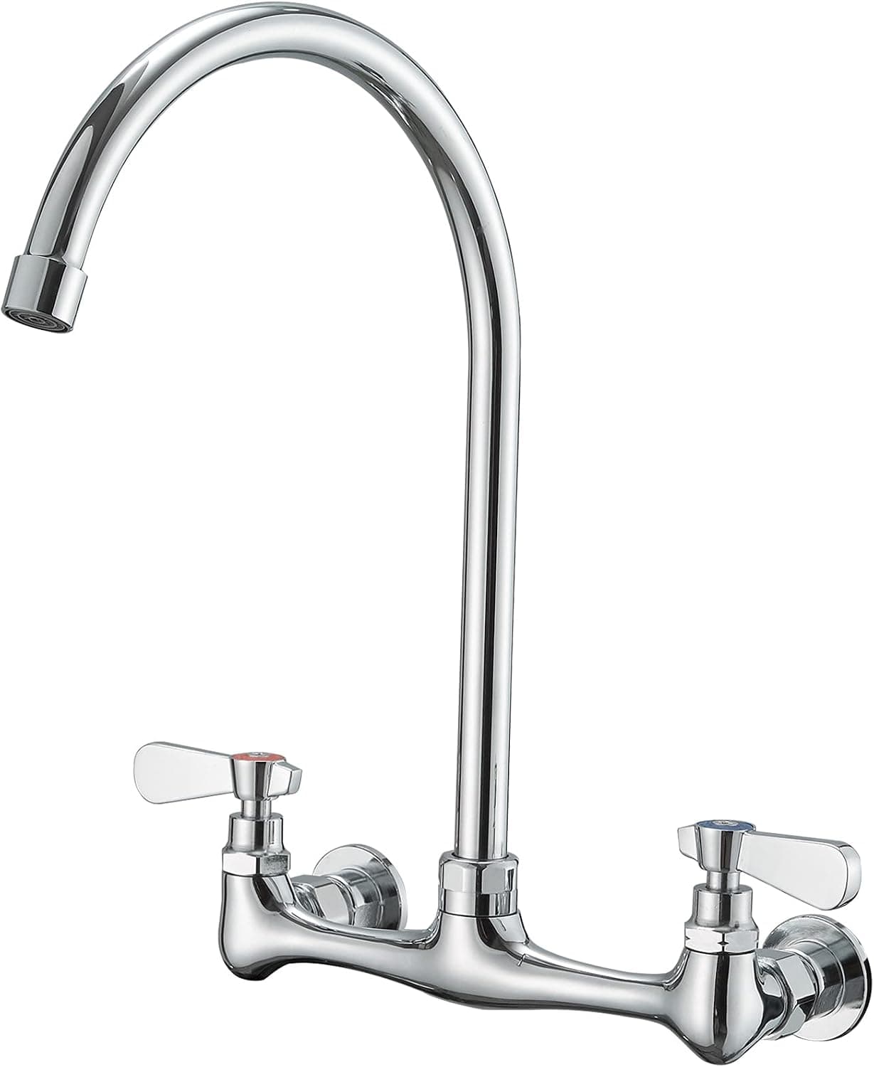 Commercial Sink Faucet Chrome 8 Inch Center Wall Mount Faucet with Gooseneck Swivel Spout 2 Handle Kitchen Sink Faucet Outdoor Utility Laundry Restaurant Mixer Tap Brass Constructed Lead-Free by BWE