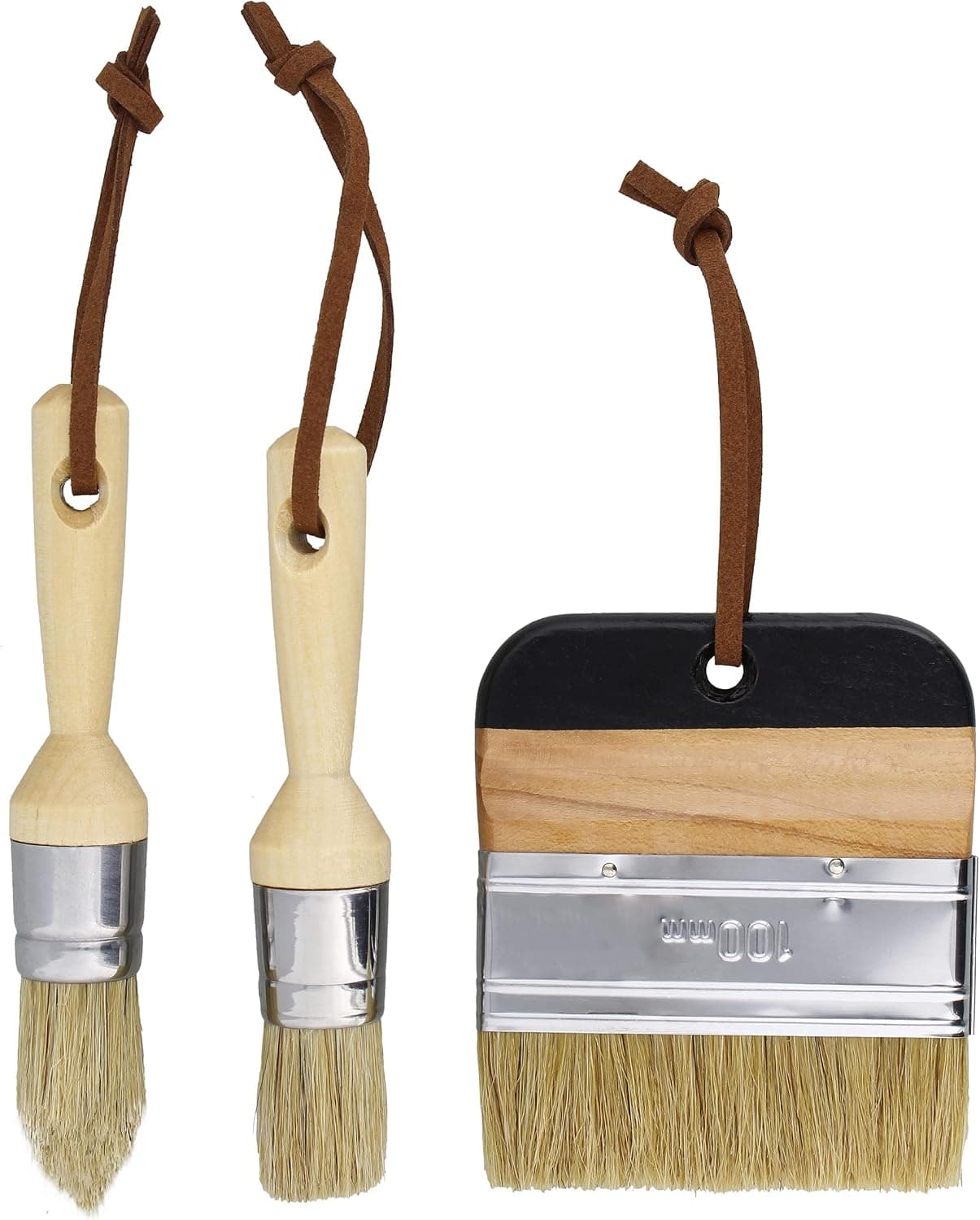 7Penn Chalk and Wax Paint Brush Set - 3pc Flat, Round, and Pointed Craft and Furniture Paint Brushes Set with Strap