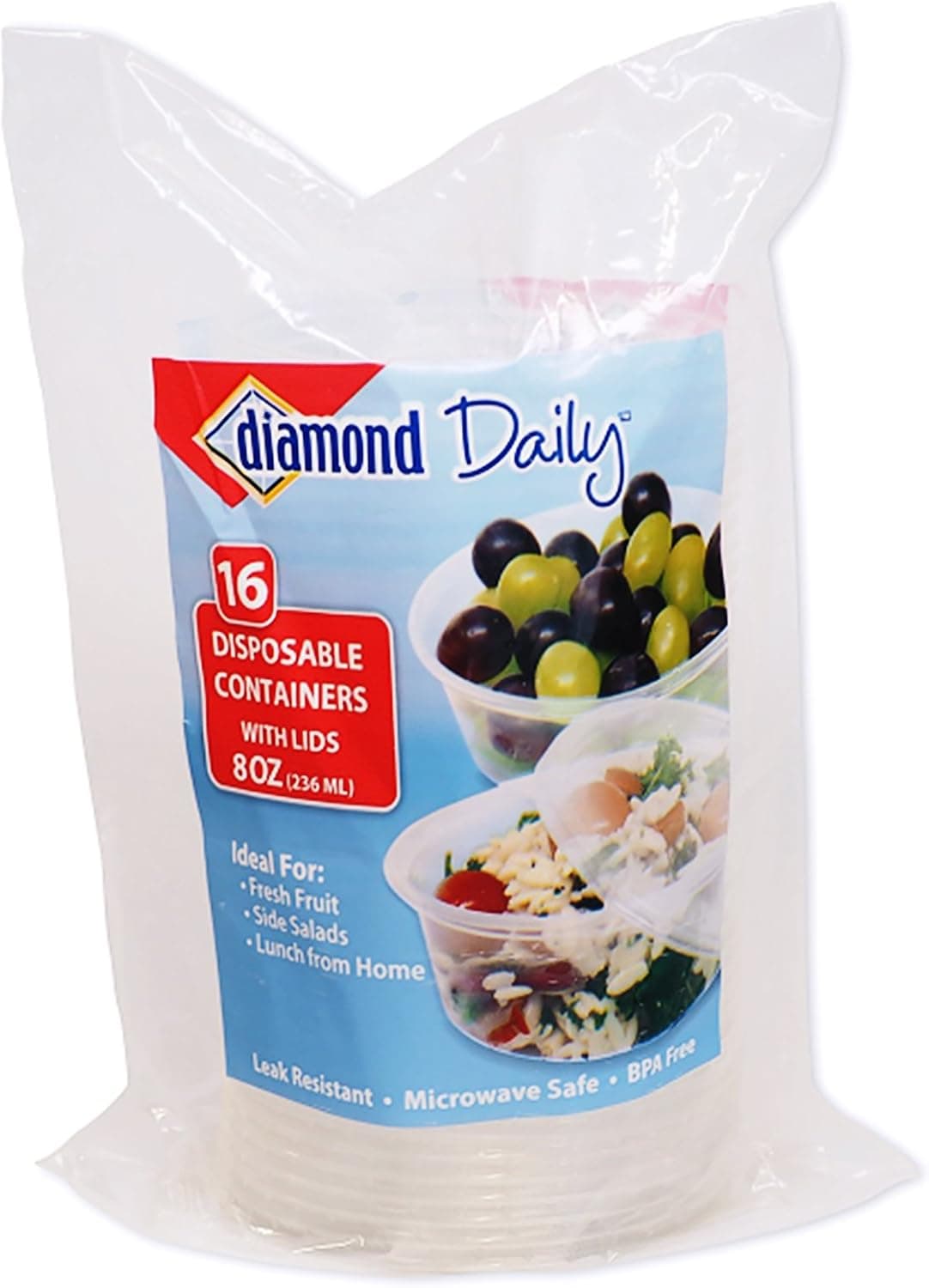 Diamond Disposable Deli Containers, Clear, 8 Ounce, 16 Count