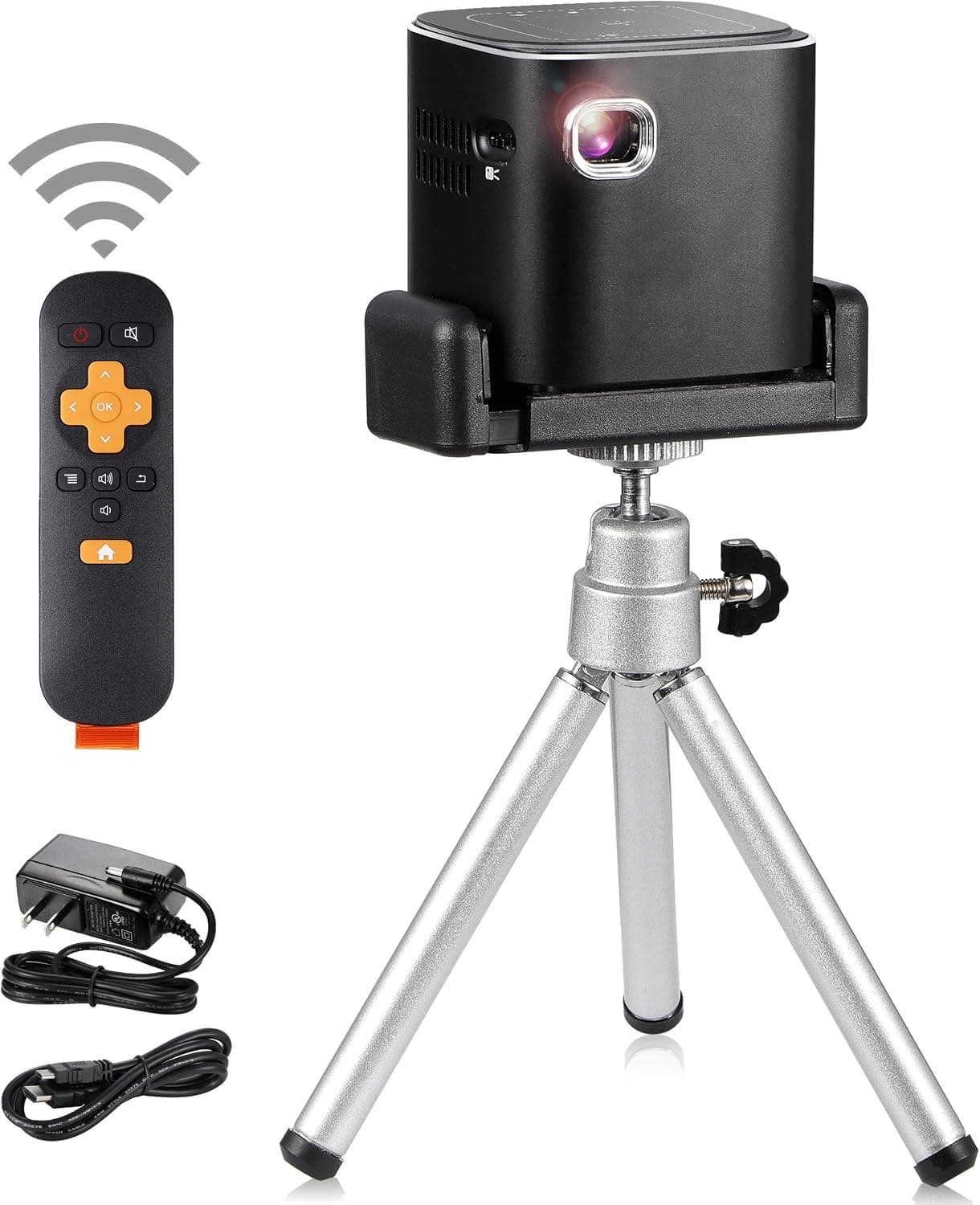 Projector Mini Portable Video DLP Pocket Projector for Home and Outdoors Entertainment, Support 1080p HDMI Input Built-in Rechargeable Battery with 360° Tripod