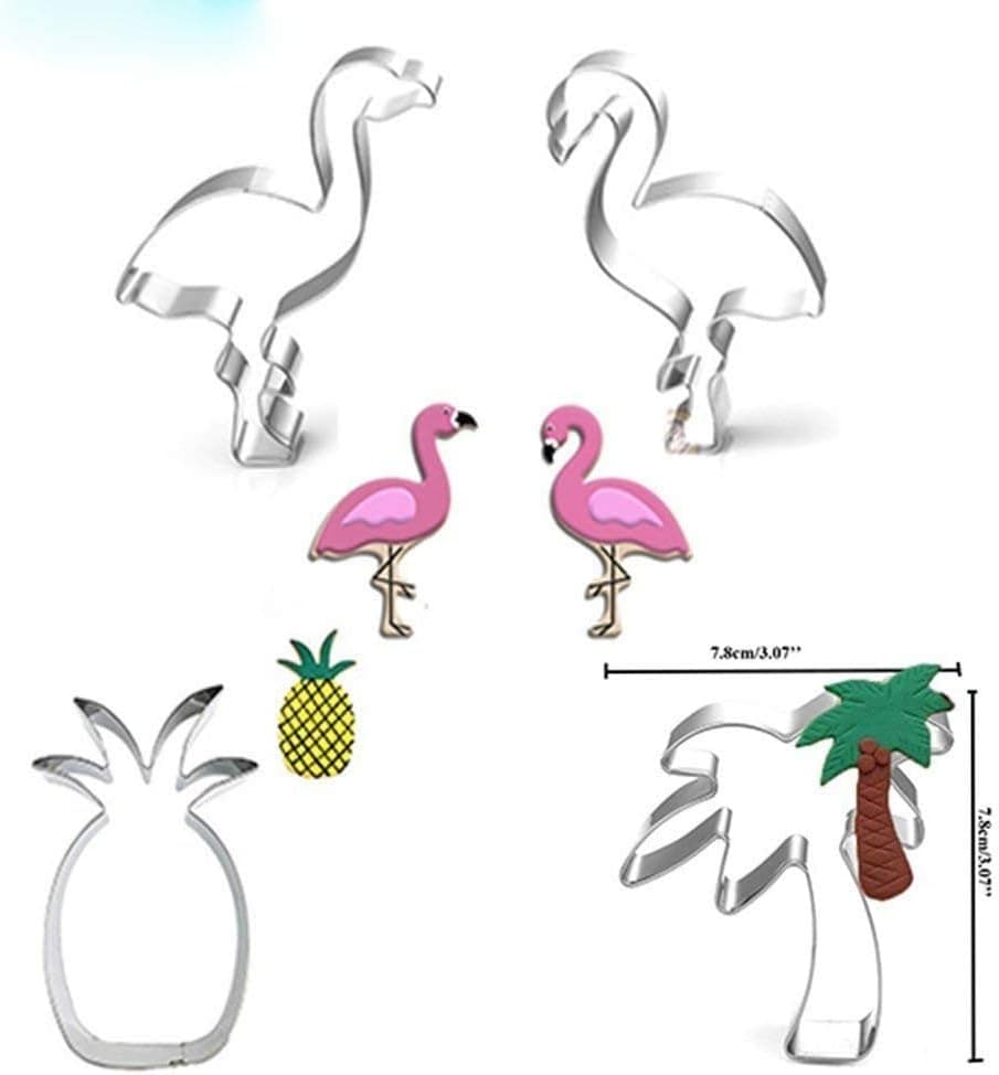 Ialwiyo 4 pcs Stainless Steel Cookie Cutter Fondant Cutter Set - Flamingo, Pineapple and Palm Tree
