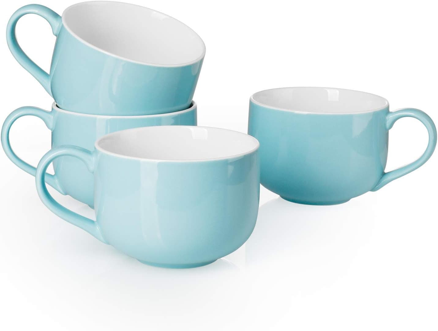 Mugaholics Jumbo Coffee Mugs Set of 4, 20 Ounce Ceramic Oversized Coffee Mug Set for Coffee, Soup, Tea, Cereal, Soup Mugs with handles, Turquoise
