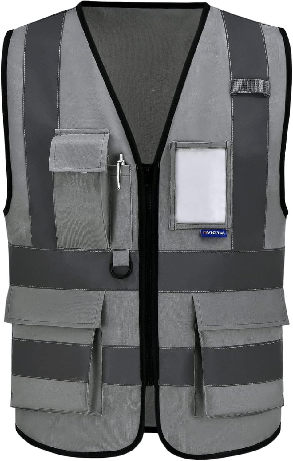 A-SAFETY High Visibility Safety Reflective Vest with Pockets and Zipper,Hi Viz Work Vest for Men Women (Grey XXL)