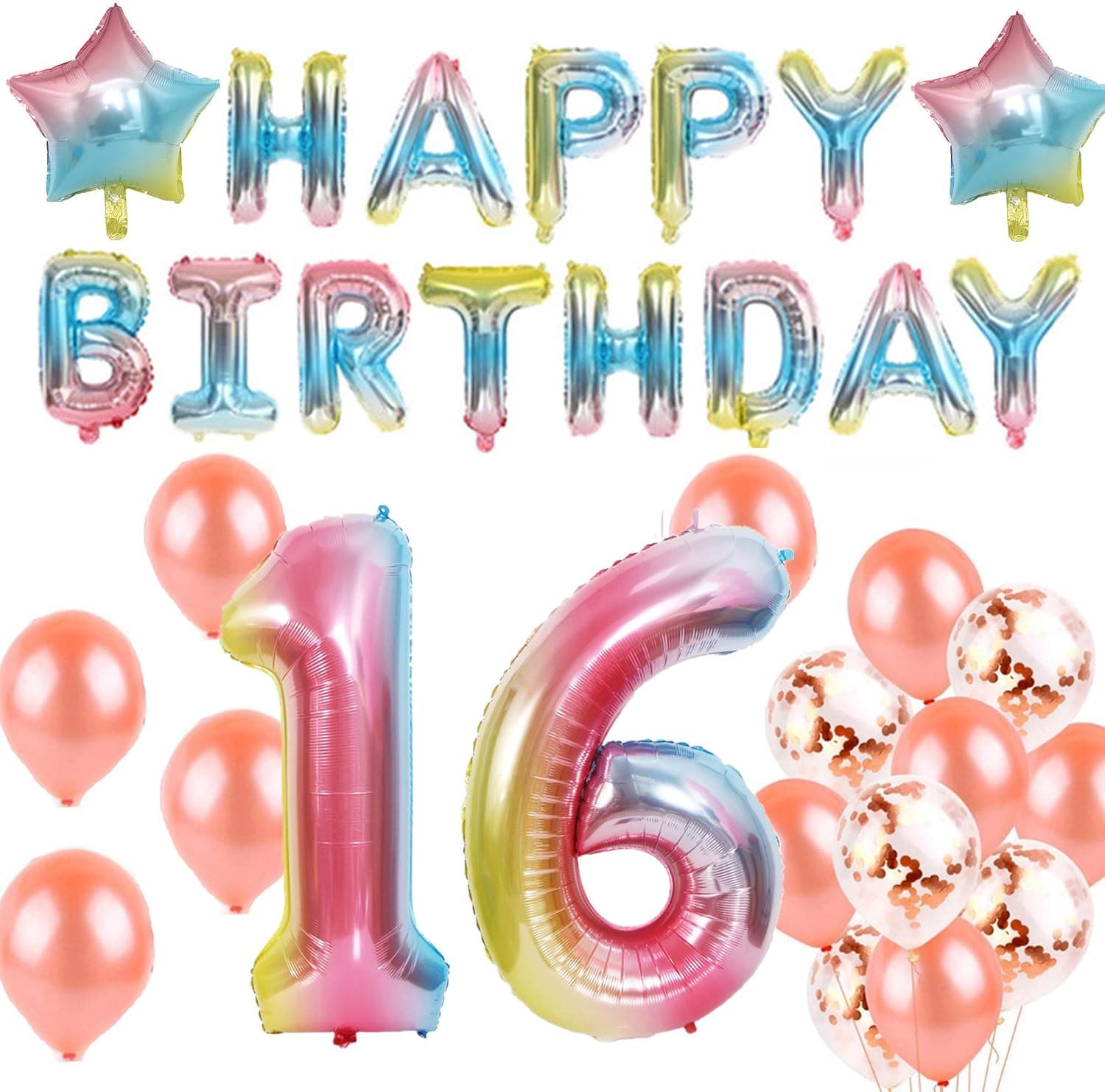 16th Birthday Decorations - Number 16 Balloon - 40 inch Rainbow Gradient Colorful Big Size Number Foil Helium Balloons For Birthday Party Supplies